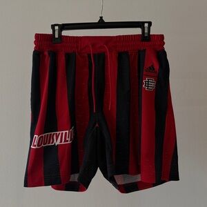Adidas Red and Black Athletic Striped Shorts
